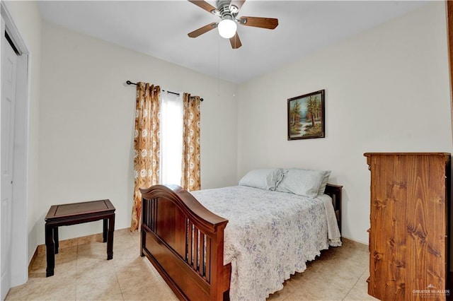 22613 N Sunflower Rd, Monte Alto, TX 78538 - bedroom featuring a closet, light tile patterned flooring, and ceiling fan