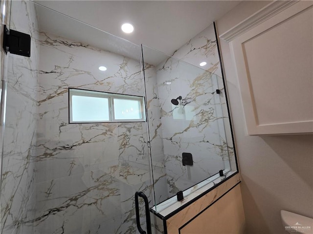 7313 N 25th Ln, Mcallen, TX 78504 - full bathroom featuring recessed lighting, a marble finish shower, and toilet