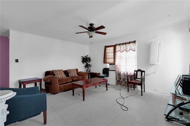 421 W Champion St, Edinburg, TX 78539 - living room featuring a ceiling fan and tile patterned floors