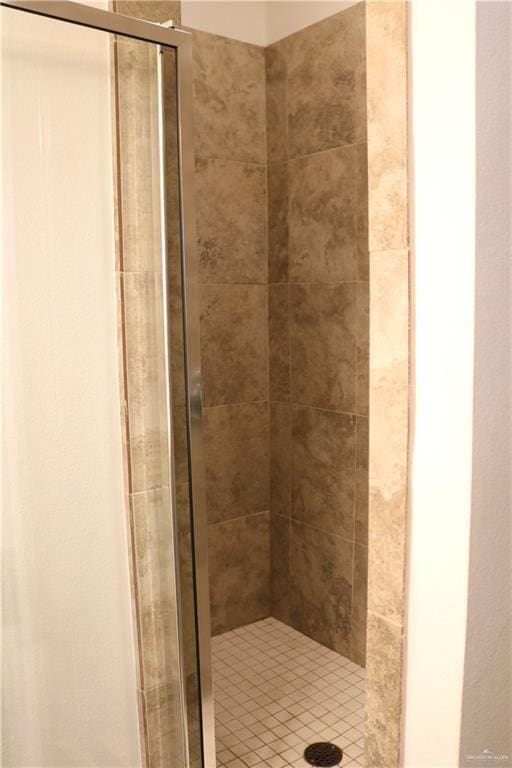 bathroom featuring a shower with shower door