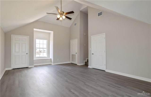 27406 S Kelly Ct, La Feria, TX 78559 - bonus room with ceiling fan, dark wood-style floors, and high vaulted ceiling