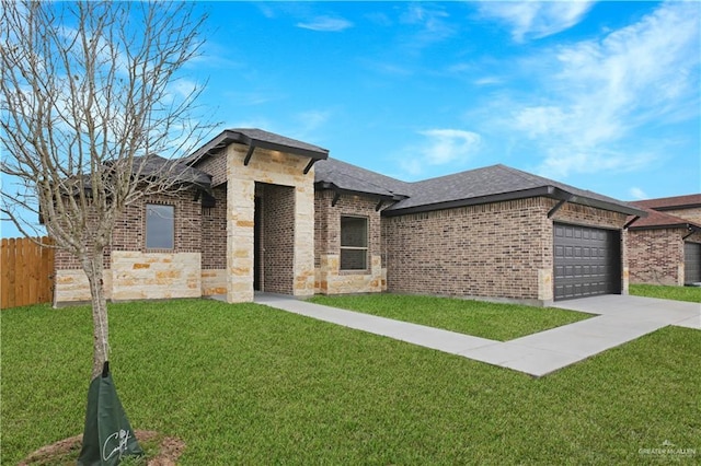 view of front of property with a garage and a front yard