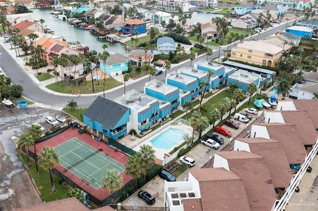 aerial view with a water view