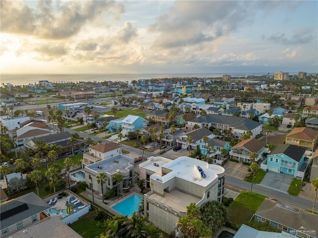 view of aerial view at dusk