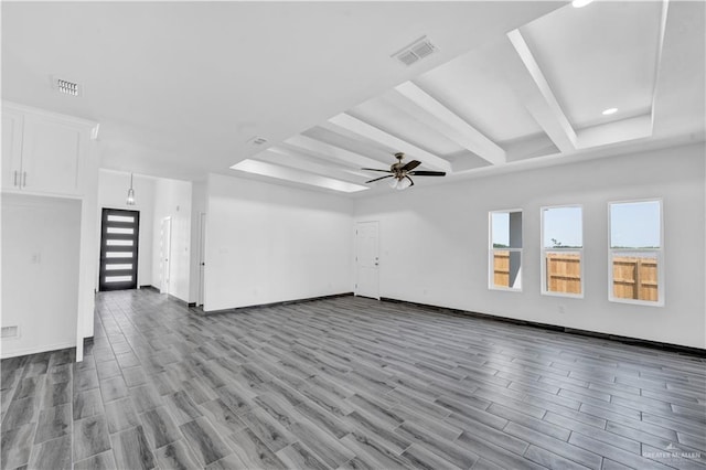 2501 Linva Ave, Mcallen, TX 78541 - unfurnished living room with wood finished floors, visible vents, a ceiling fan, and baseboards