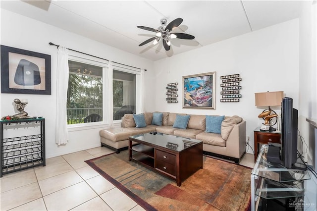 5909 Padre Blvd Unit 201, South Padre Island, TX 78597 - tiled living room with ceiling fan