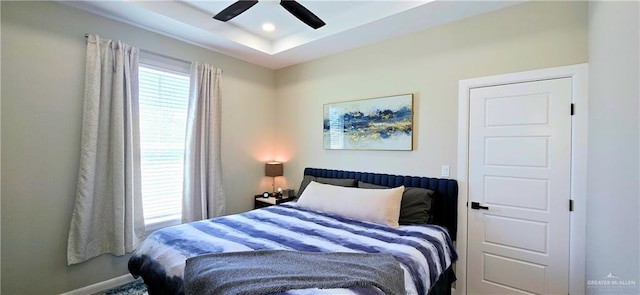 bedroom with ceiling fan and recessed lighting