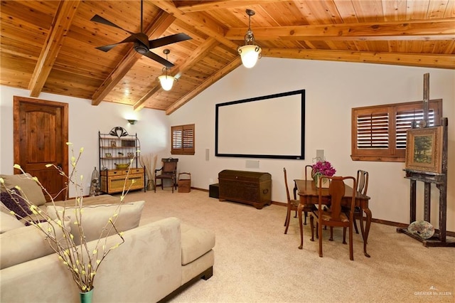 1509 Duke Ave, Mcallen, TX 78504 - home theater room featuring wooden ceiling, light colored carpet, and ceiling fan