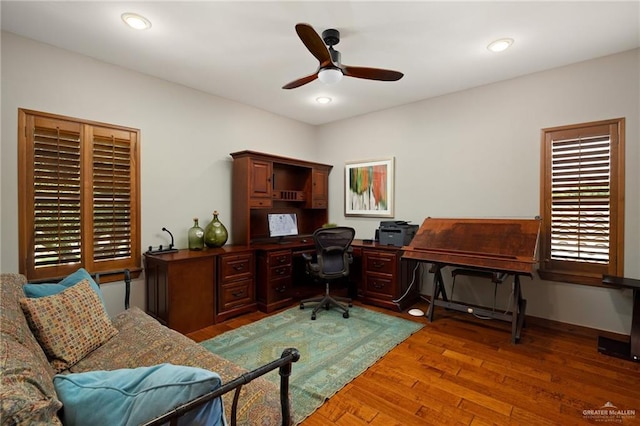 1509 Duke Ave, Mcallen, TX 78504 - home office with ceiling fan and wood finished floors