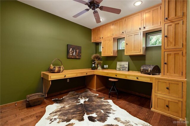 1509 Duke Ave, Mcallen, TX 78504 - office featuring built in desk, dark wood-style floors, recessed lighting, and ceiling fan