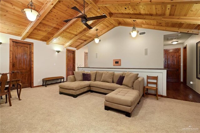 1509 Duke Ave, Mcallen, TX 78504 - carpeted living area with wood ceiling and a ceiling fan