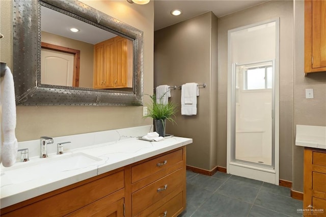 1509 Duke Ave, Mcallen, TX 78504 - bathroom featuring vanity, a stall shower, and tile patterned flooring