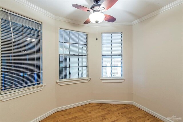 1815 N Jackson Rd, Edinburg, TX 78539 - spare room featuring light wood-style flooring, a ceiling fan, and crown molding