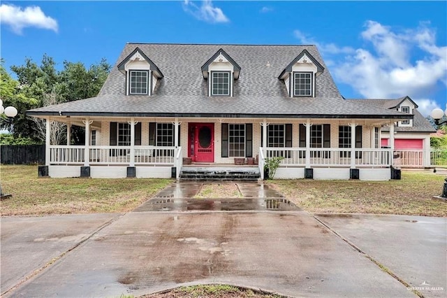 view of front facade featuring a porch and a front lawn