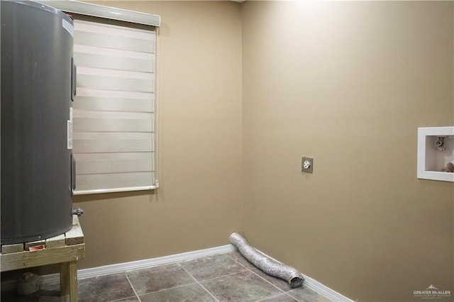 laundry area featuring electric water heater, tile patterned flooring, washer hookup, and hookup for an electric dryer