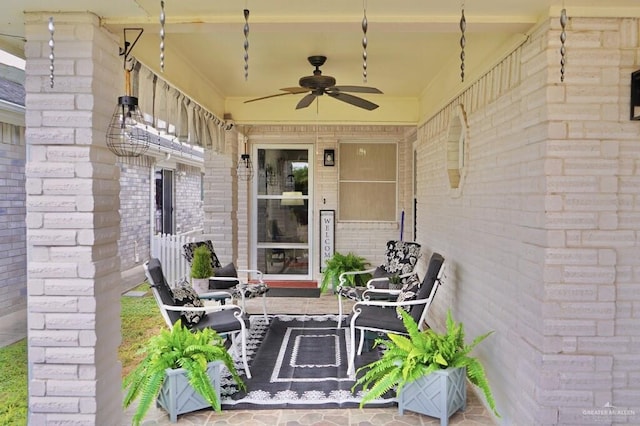 view of patio featuring ceiling fan