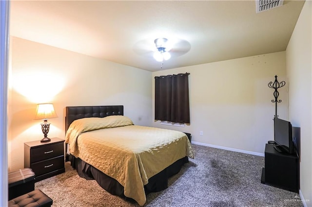 bedroom featuring ceiling fan and carpet floors