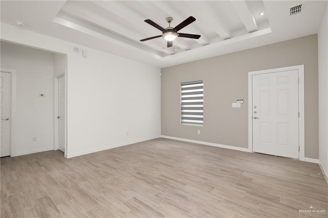 220 W Campeche Ave, Alton, TX 78573 - empty room with a raised ceiling, ceiling fan, light wood-style floors, and recessed lighting