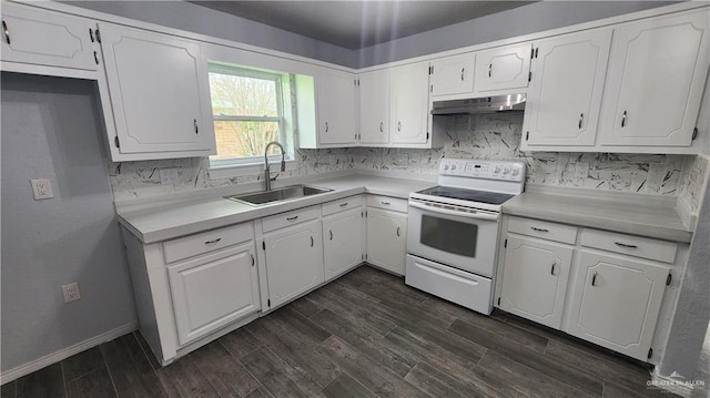 6200 N 31st St, Mcallen, TX 78504 - kitchen with electric range, a sink, under cabinet range hood, and white cabinetry