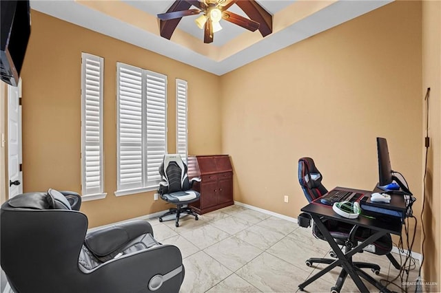 2504 April Ave, Edinburg, TX 78541 - office space featuring a ceiling fan and marble look tiles