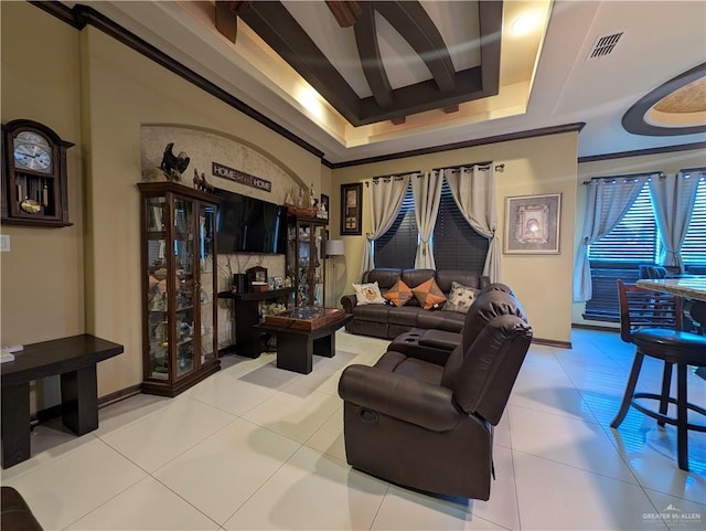 3300 Harding Ave, Alton, TX 78573 - tiled living area with a tray ceiling and baseboards