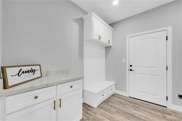 mudroom featuring light hardwood / wood-style flooring