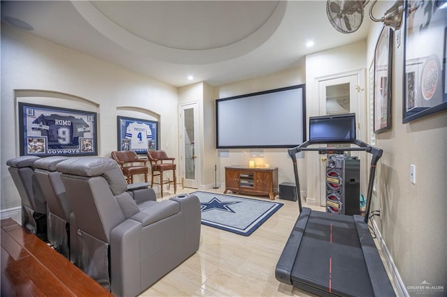 home theater with baseboards and recessed lighting
