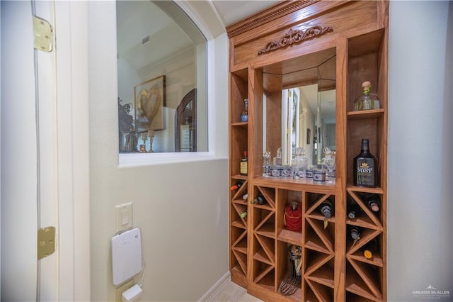 view of wine cellar
