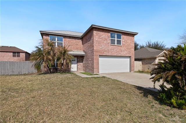 3400 Ozark Ave, Mcallen, TX 78504 - traditional-style home featuring a garage, a front yard, brick siding, and fence