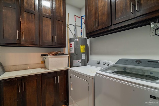 4000 Eucaliptus Ave, Mcallen, TX 78501 - laundry area featuring electric water heater, cabinet space, and washer and clothes dryer
