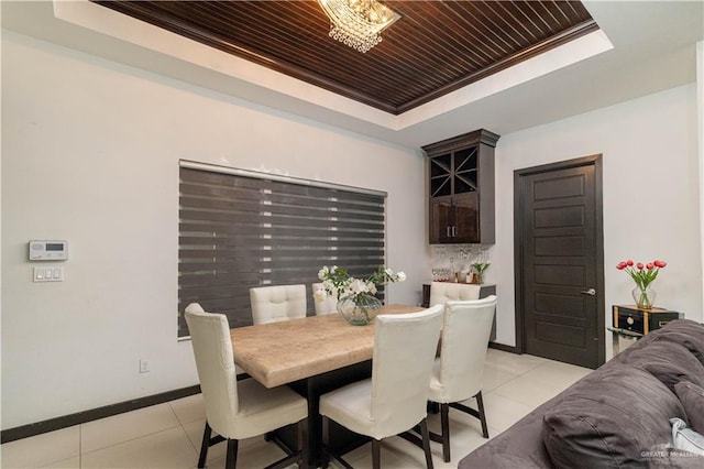 4000 Eucaliptus Ave, Mcallen, TX 78501 - dining space with a raised ceiling, light tile patterned floors, wood ceiling, and baseboards