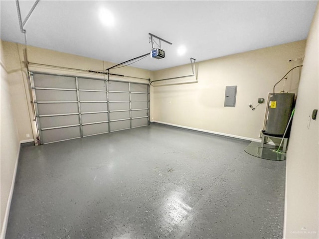 3100 E Zinnia Ave, Alton, TX 78573 - garage featuring a garage door opener, electric panel, water heater, and baseboards