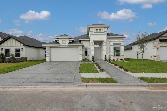 1015 Magnolia St, Mission, TX 78573 - prairie-style house with a front yard, an attached garage, driveway, and roof with shingles