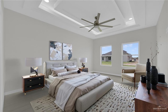 1015 Magnolia St, Mission, TX 78573 - bedroom with a tray ceiling, baseboards, recessed lighting, and ceiling fan