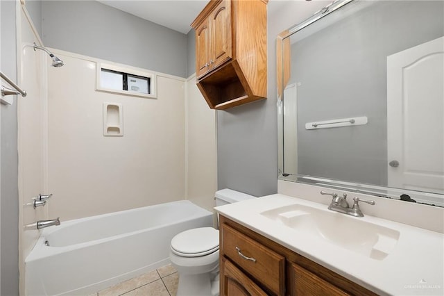 full bathroom with tile patterned floors, toilet, tub / shower combination, and vanity