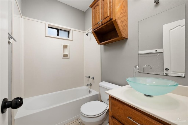 full bathroom featuring vanity,  shower combination, and toilet