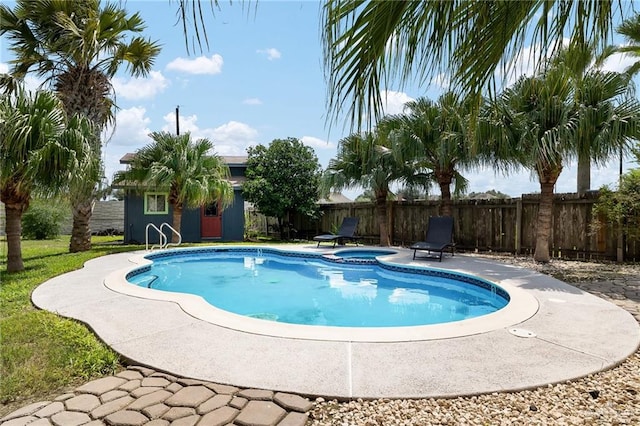 view of swimming pool with a patio area