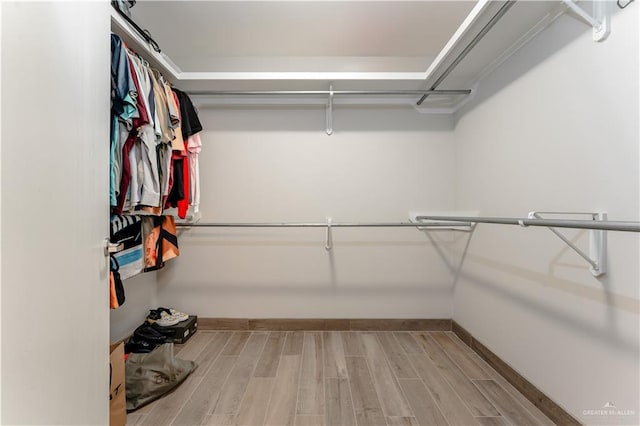 spacious closet with light hardwood / wood-style floors