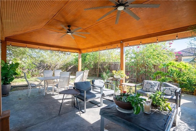 view of patio / terrace featuring outdoor lounge area and ceiling fan