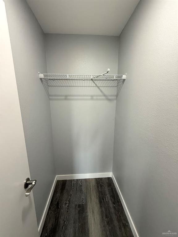 walk in closet with wood finished floors