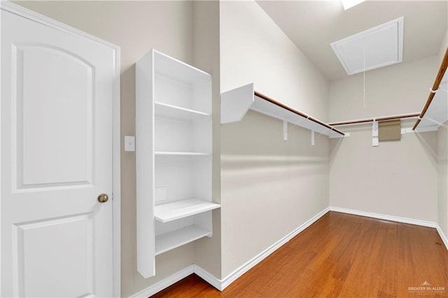 walk in closet with hardwood / wood-style floors