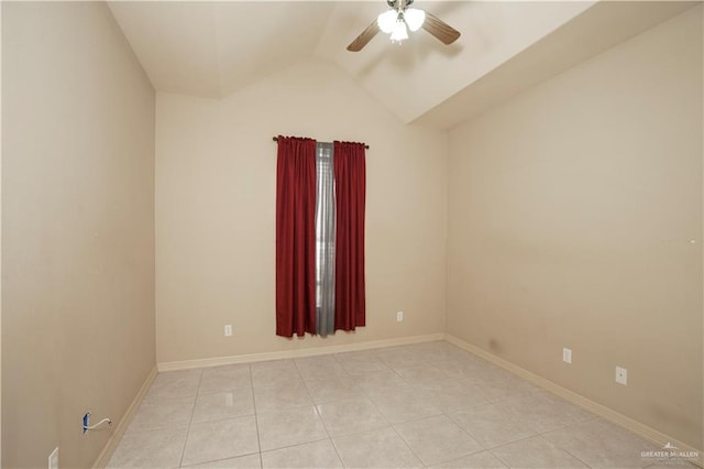 1110 E 8th St N, San Juan, TX 78589 - unfurnished room featuring a ceiling fan, vaulted ceiling, light tile patterned floors, and baseboards