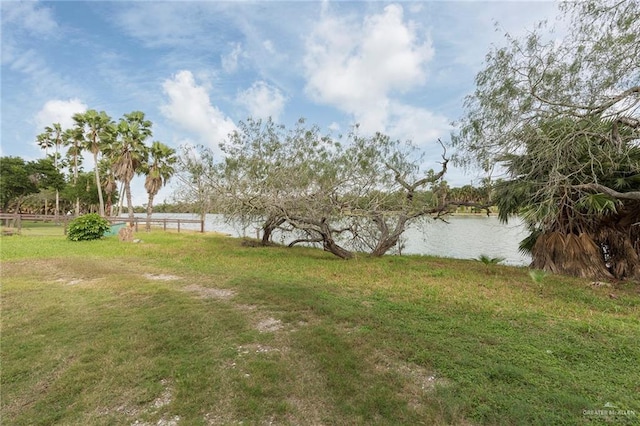 view of yard with a water view