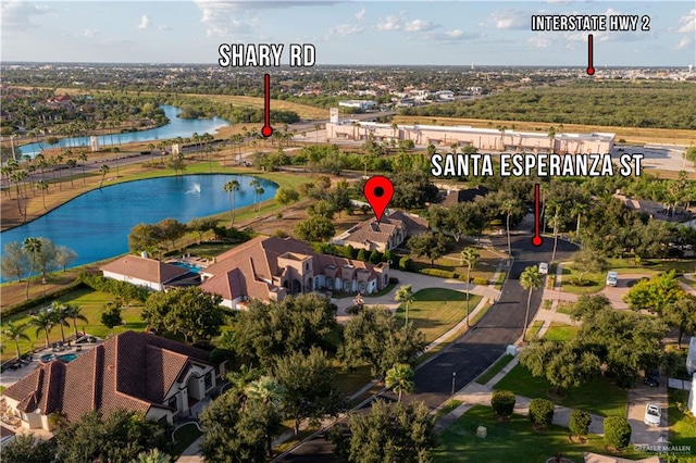 bird's eye view featuring a water view