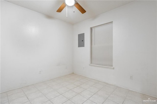 unfurnished room featuring electric panel and ceiling fan