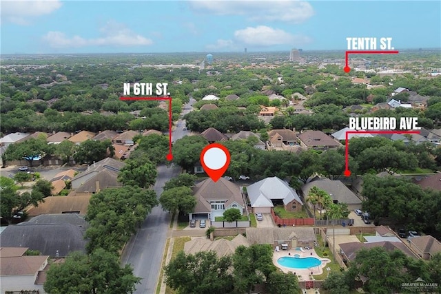 600 Bluebird Ave, Mcallen, TX 78504 - aerial perspective of suburban area featuring a pool area