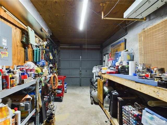 garage featuring a workshop area