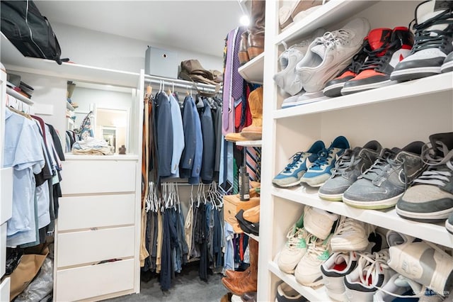 walk in closet featuring carpet