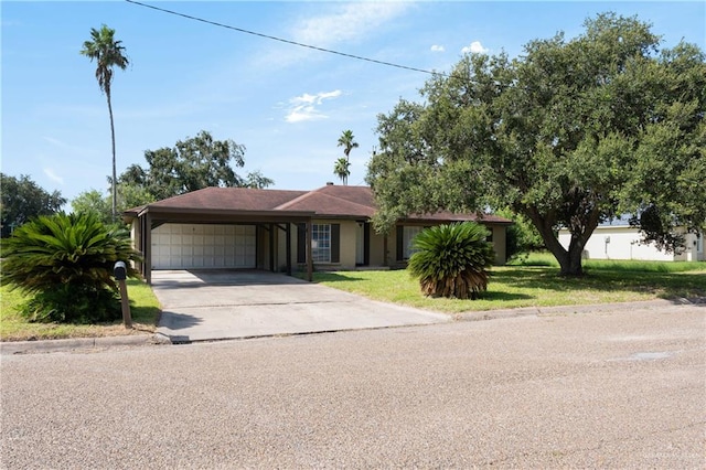 single story home with a front lawn and a garage