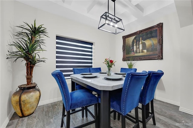 308 N Holland Ave, Mission, TX 78572 - dining space featuring wood finished floors and beamed ceiling